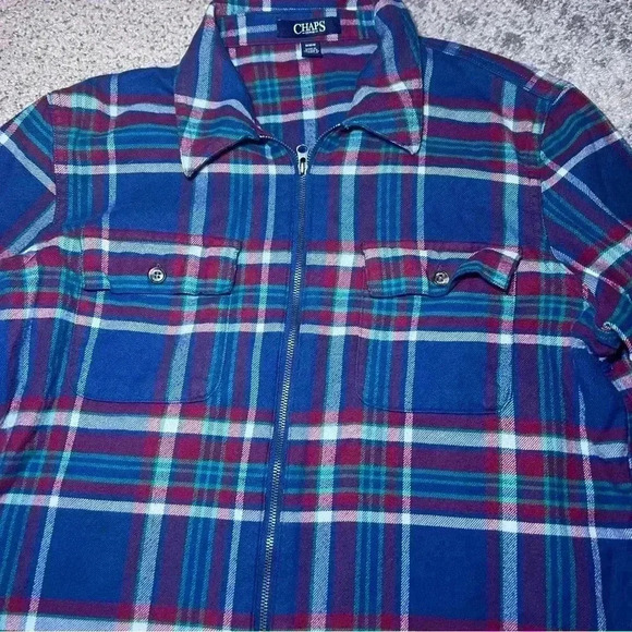 Ralph Lauren Denim Shacket Shirt Green Blue Flannel Full Zip Jacket Medium - Picture 2 of 6